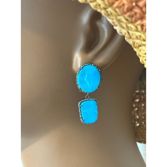 Turquoise Black Crystals Earrings in - Picture 6 of 7